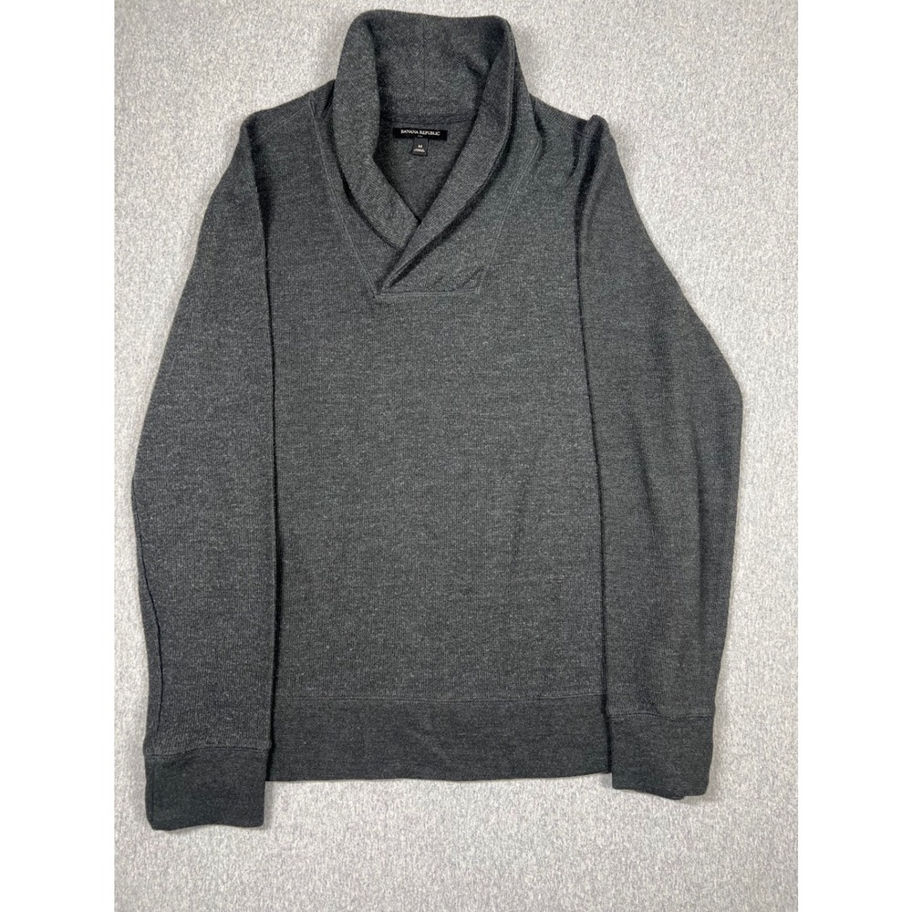 Banana Republic Shawl Collar Sweater Mens M Gray Excellent Pullover Knit